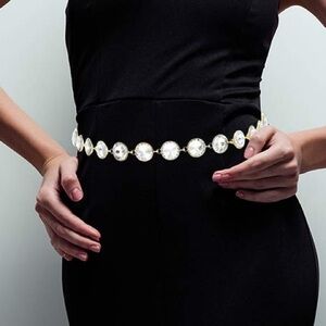 Round Stone Bezel Link Waist Chain Statement Belt
